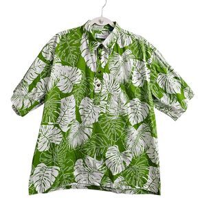 Tori Richard Hawaiian Shirt Mens XL Green White Leaves Aloha Uniforms Resortwear